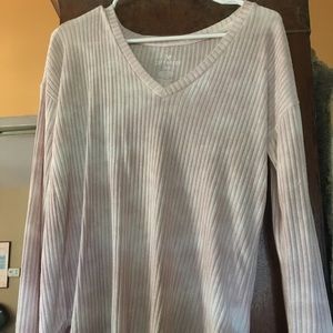 American Eagle pink ribbed long-sleeve V-neck